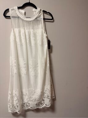 No Boundaries White Lace Sleeveless Shift Dress